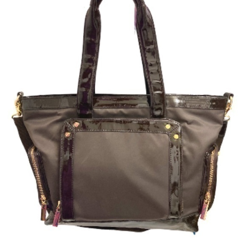 Tory Burch brown nylon and leather baby bag or travel bag tote shoulder strap